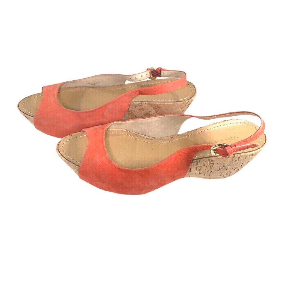VIA SPIGA Papaya Suede Slingback Slide On Cork Wedge Heel Sz 7.5M Peep Toe Shoes - Picture 8 of 11